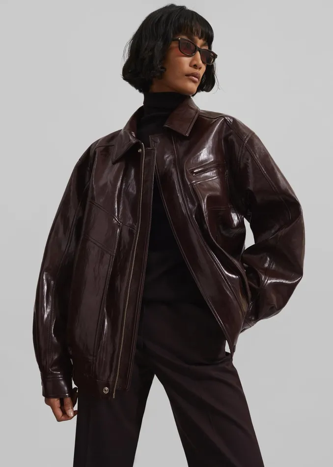 The Frankie Shop Outerwear Risner Faux Leather Jacket 8211 Burgundy 8211 Women