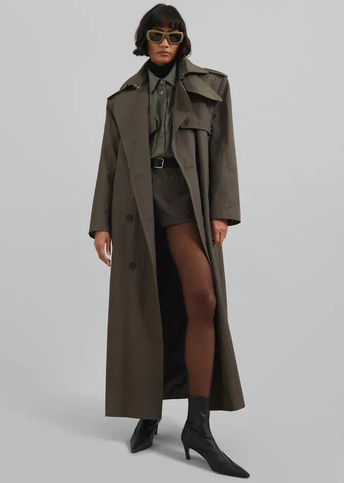 The Frankie Shop Outerwear Rolen Trench Coat 8211 Dark Olive 8211 Women