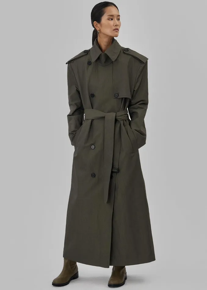 The Frankie Shop Outerwear Rolen Trench Coat 8211 Dark Olive 8211 Women