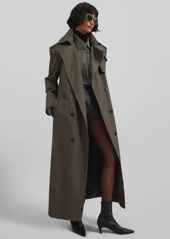 The Frankie Shop Outerwear Rolen Trench Coat 8211 Dark Olive 8211 Women