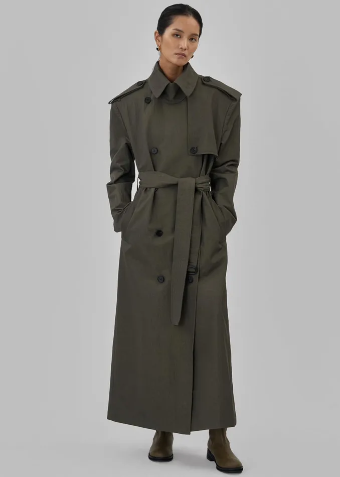 The Frankie Shop Outerwear Rolen Trench Coat 8211 Dark Olive 8211 Women