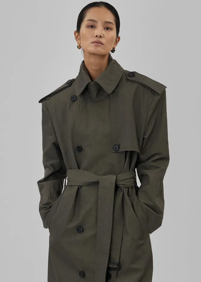 The Frankie Shop Outerwear Rolen Trench Coat 8211 Dark Olive 8211 Women