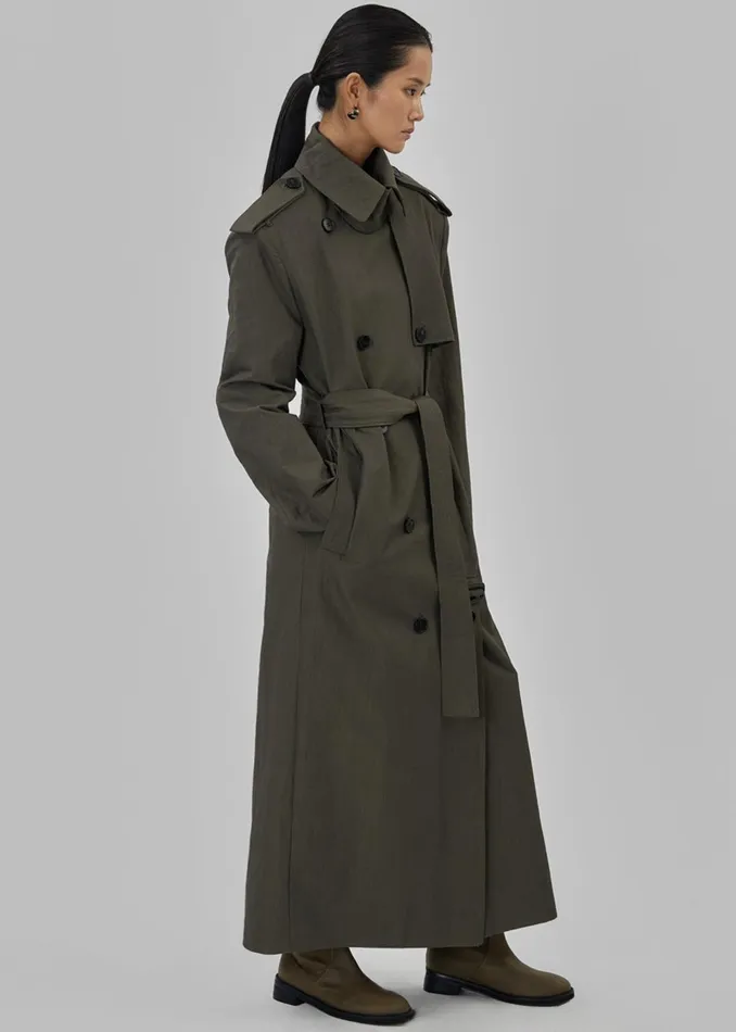 The Frankie Shop Outerwear Rolen Trench Coat 8211 Dark Olive 8211 Women