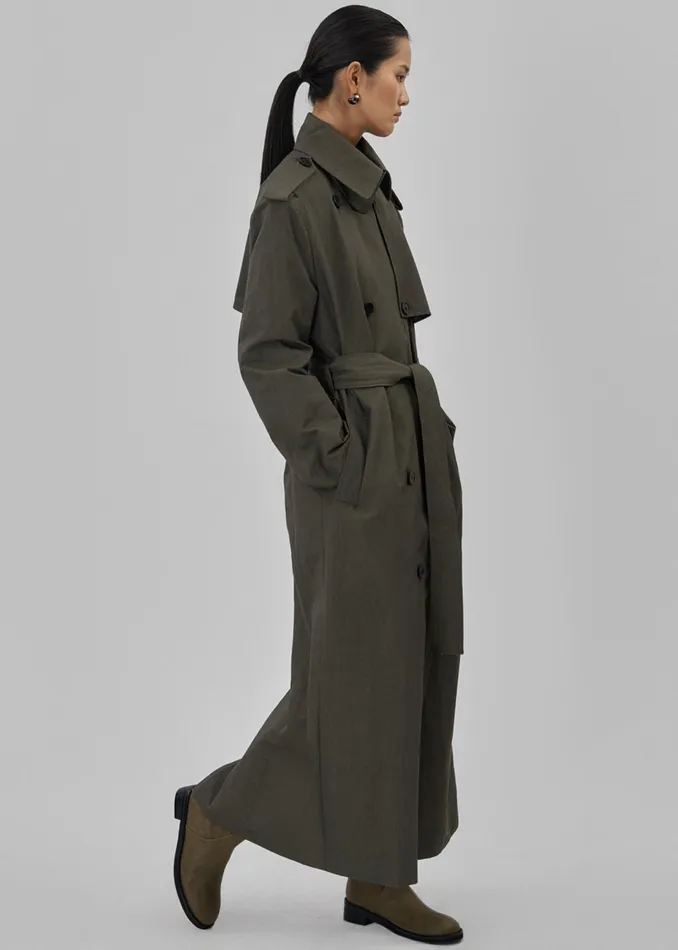 The Frankie Shop Outerwear Rolen Trench Coat 8211 Dark Olive 8211 Women