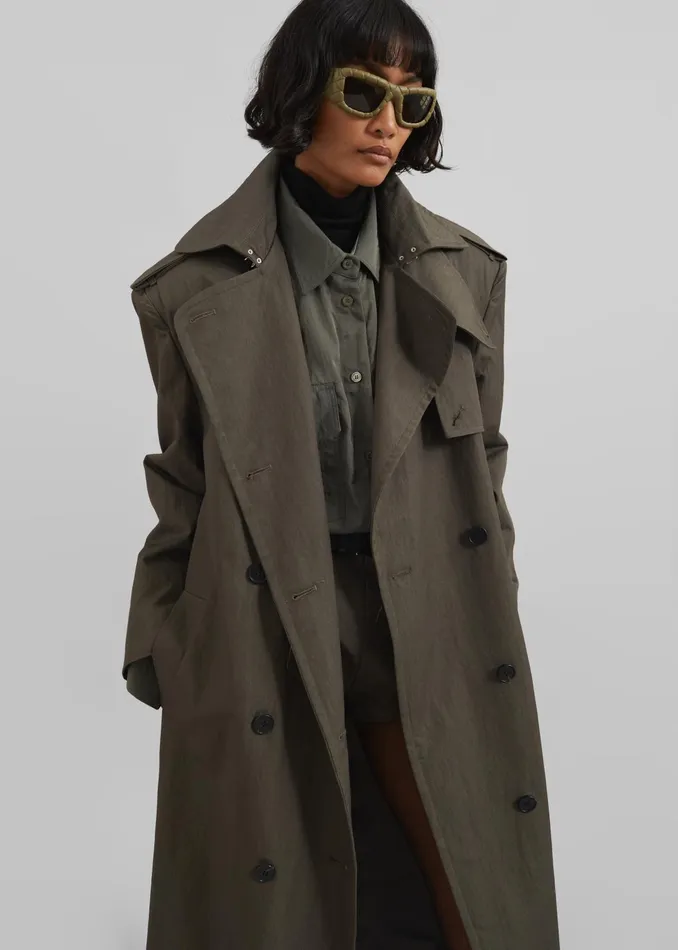 The Frankie Shop Outerwear Rolen Trench Coat 8211 Dark Olive 8211 Women