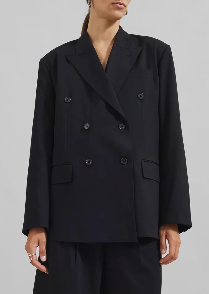 The Frankie Shop Outerwear Sava Double Breasted Blazer 8211 Black 8211 Women
