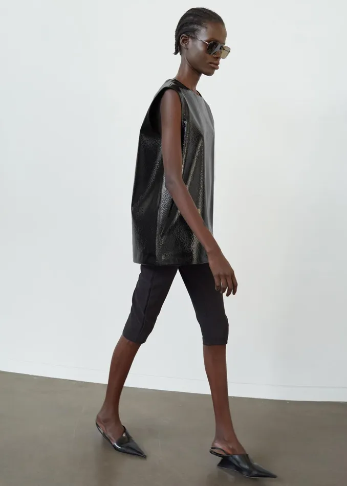The Frankie Shop Tops Amaris Crackled Faux Leather Tank Top 8211 Black 8211 Women