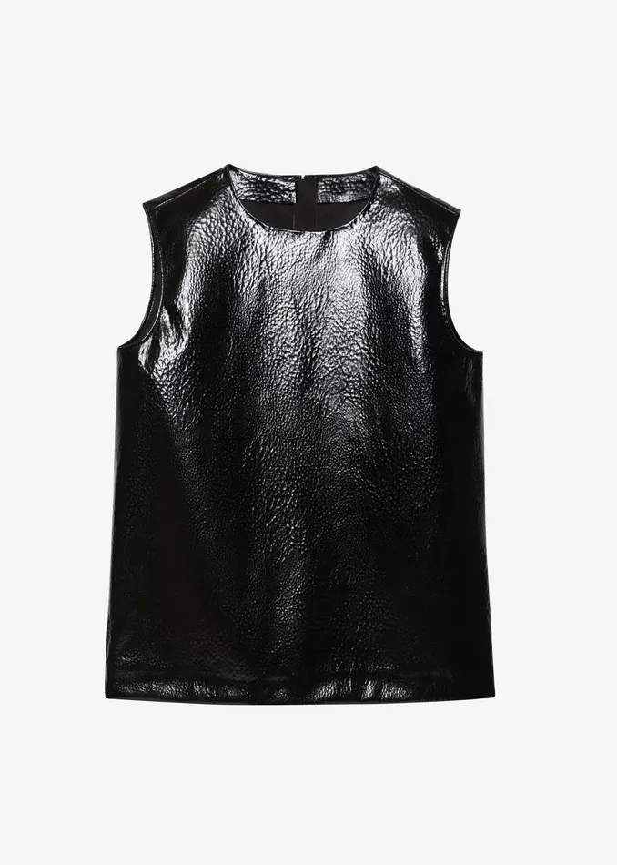 The Frankie Shop Tops Amaris Crackled Faux Leather Tank Top 8211 Black 8211 Women