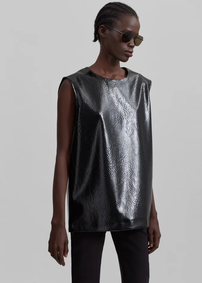 The Frankie Shop Tops Amaris Crackled Faux Leather Tank Top 8211 Black 8211 Women