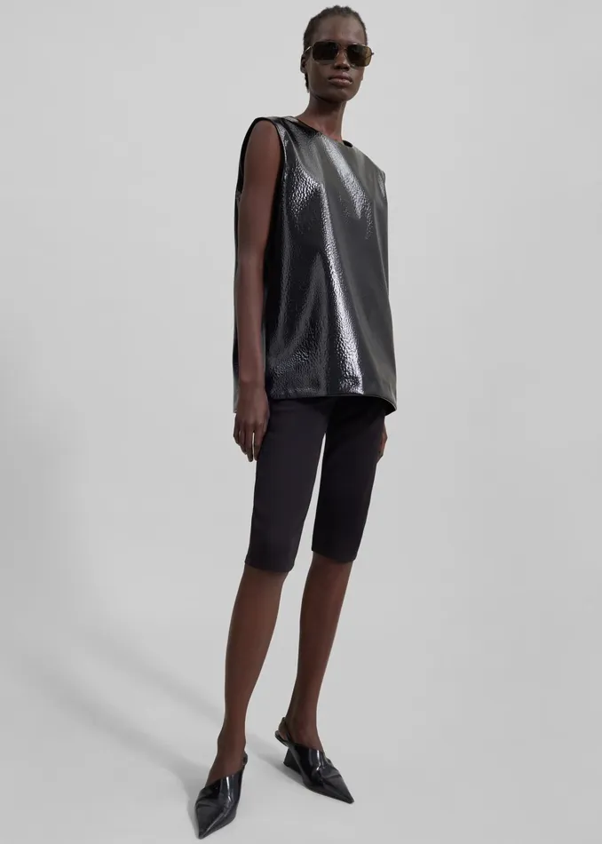 The Frankie Shop Tops Amaris Crackled Faux Leather Tank Top 8211 Black 8211 Women