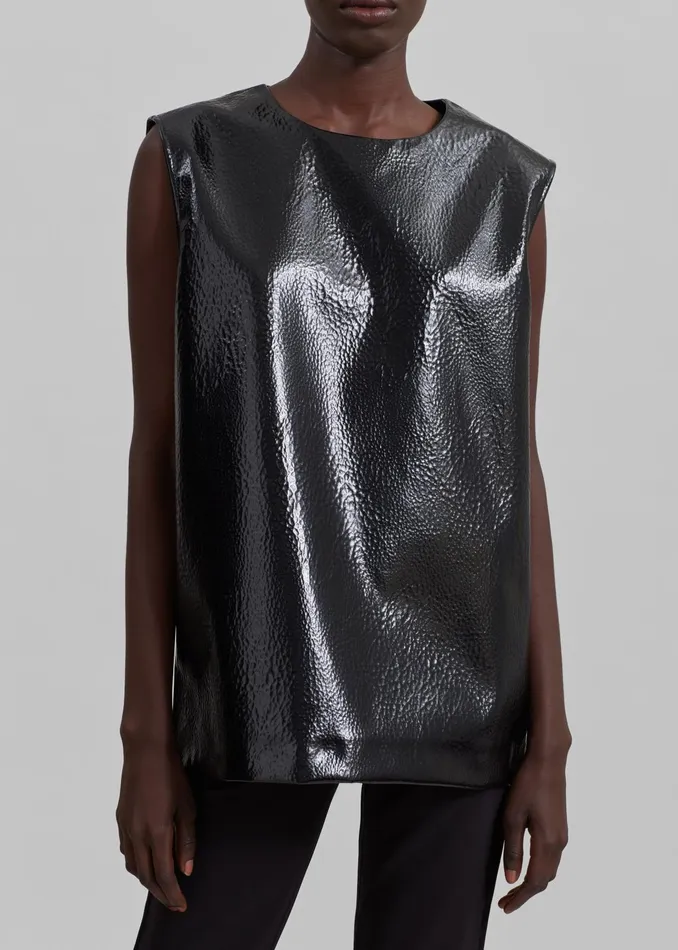 The Frankie Shop Tops Amaris Crackled Faux Leather Tank Top 8211 Black 8211 Women