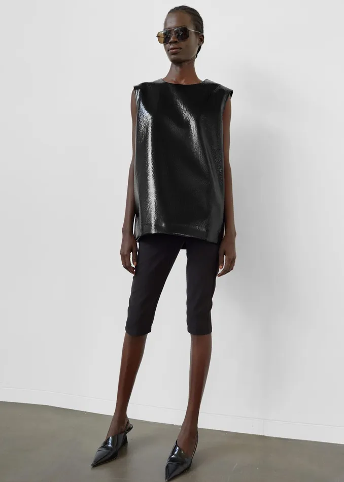 The Frankie Shop Tops Amaris Crackled Faux Leather Tank Top 8211 Black 8211 Women