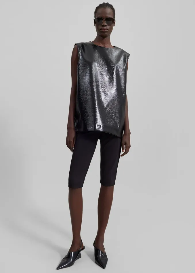 The Frankie Shop Tops Amaris Crackled Faux Leather Tank Top 8211 Black 8211 Women