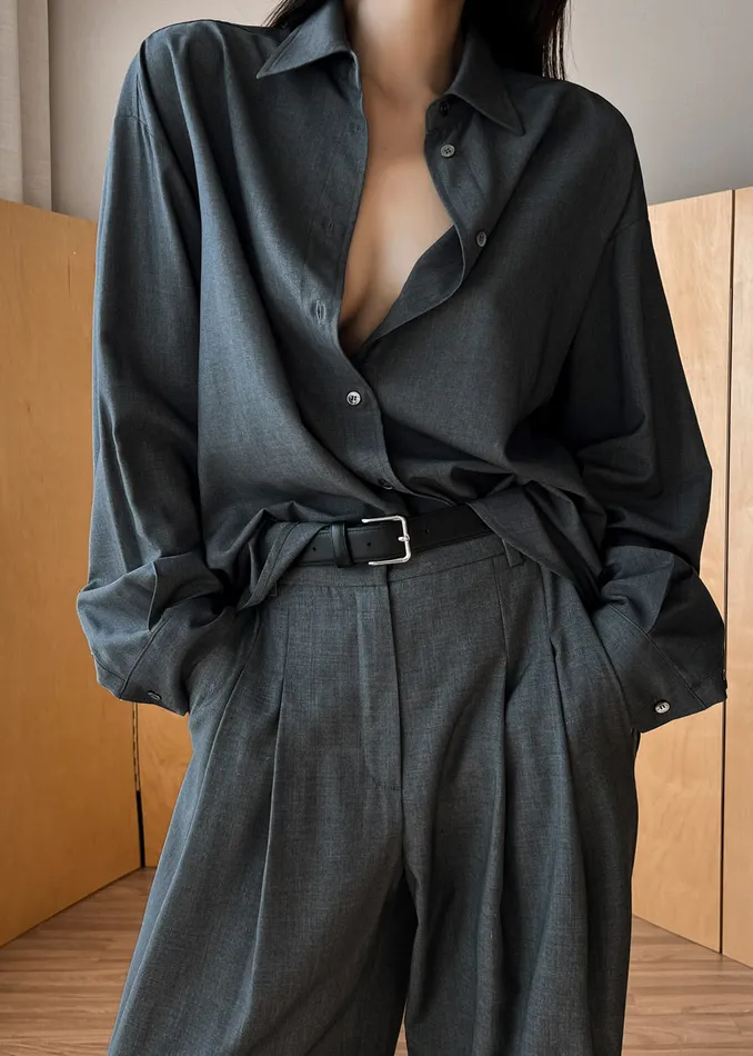 The Frankie Shop Tops Gelso Shirt 8211 Dark Grey Melange 8211 Women