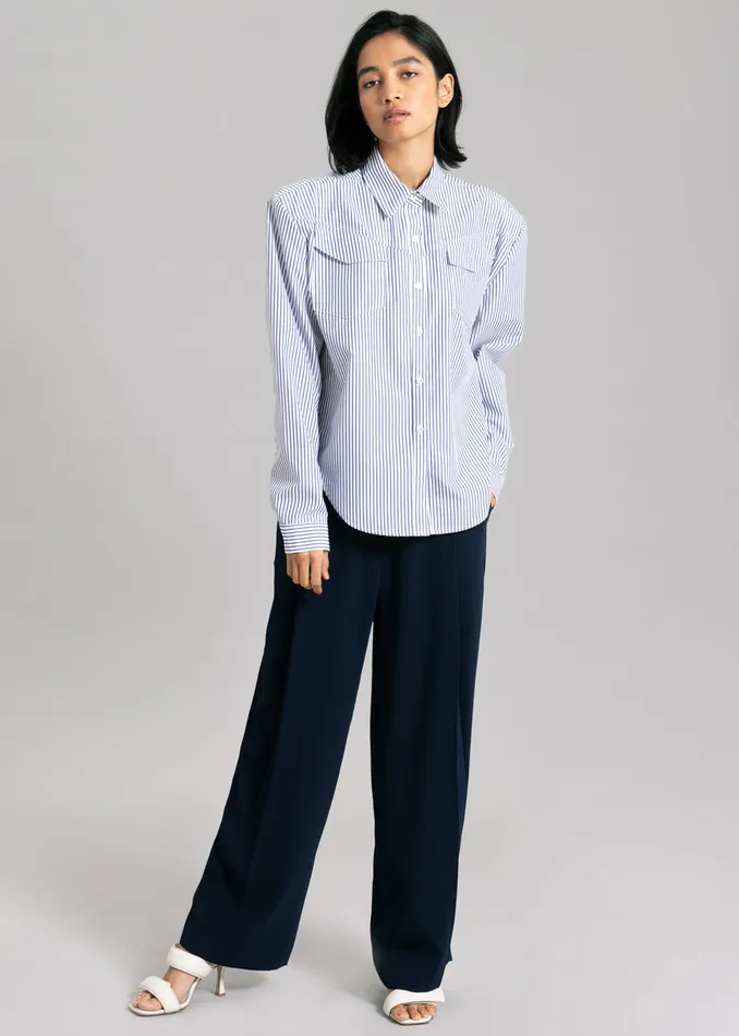 The Frankie Shop Tops Jeanne Padded Shirt 8211 Navy Stripe 8211 Women