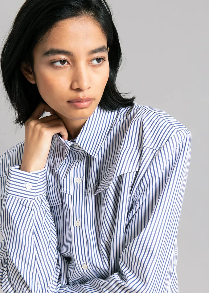 The Frankie Shop Tops Jeanne Padded Shirt 8211 Navy Stripe 8211 Women