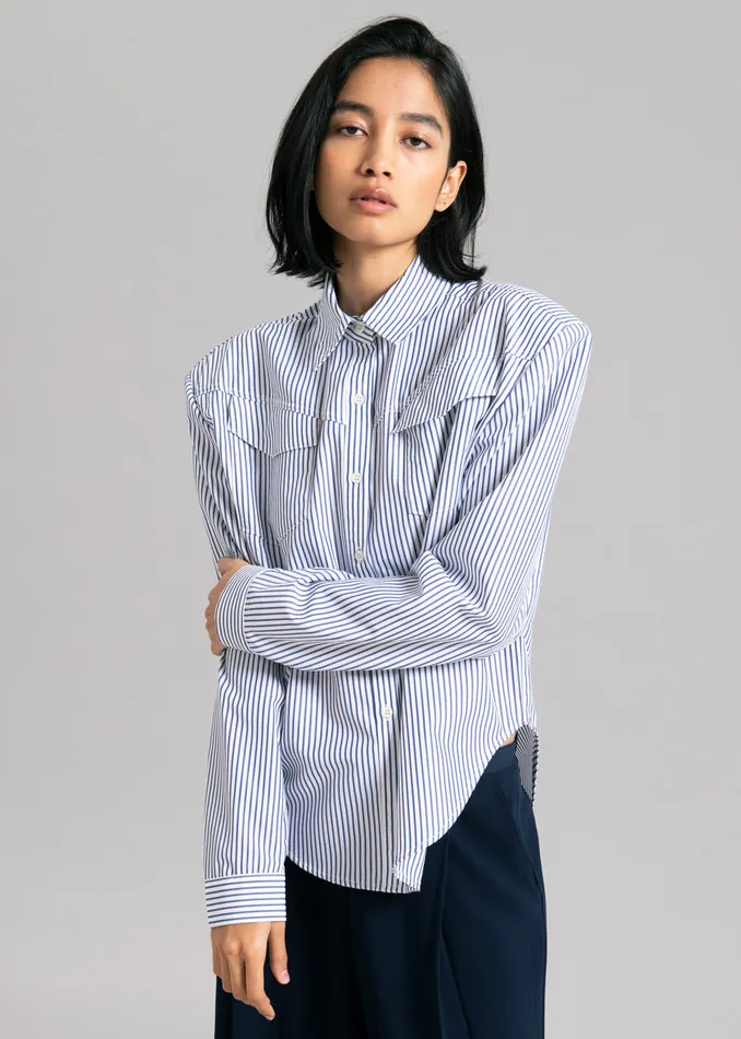 The Frankie Shop Tops Jeanne Padded Shirt 8211 Navy Stripe 8211 Women