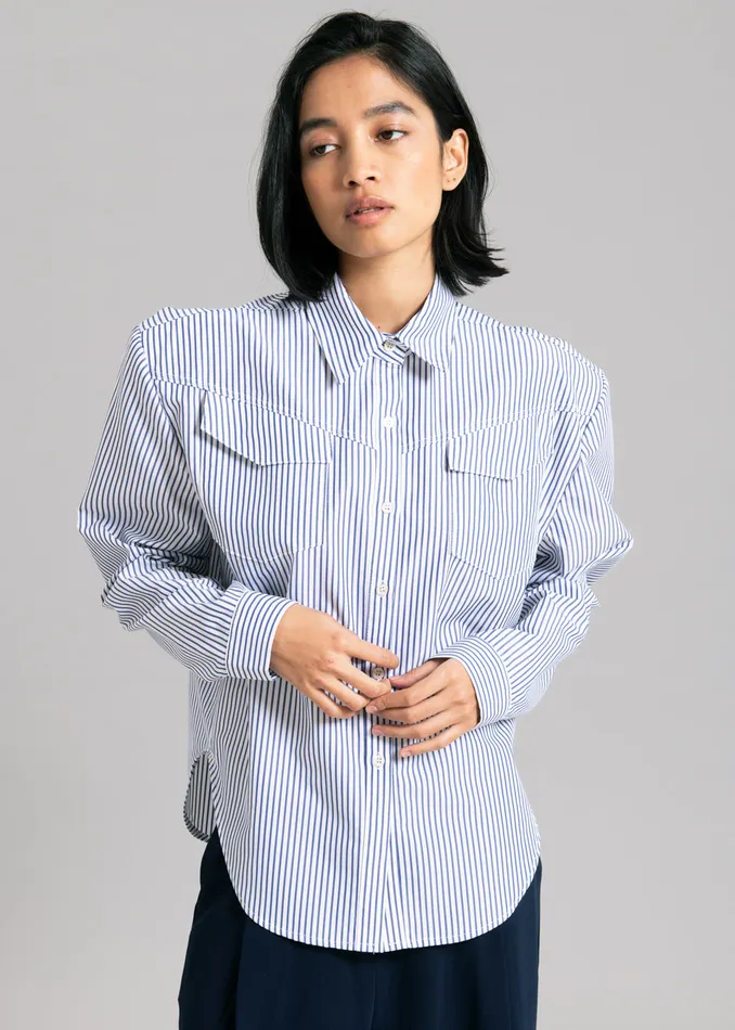 The Frankie Shop Tops Jeanne Padded Shirt 8211 Navy Stripe 8211 Women