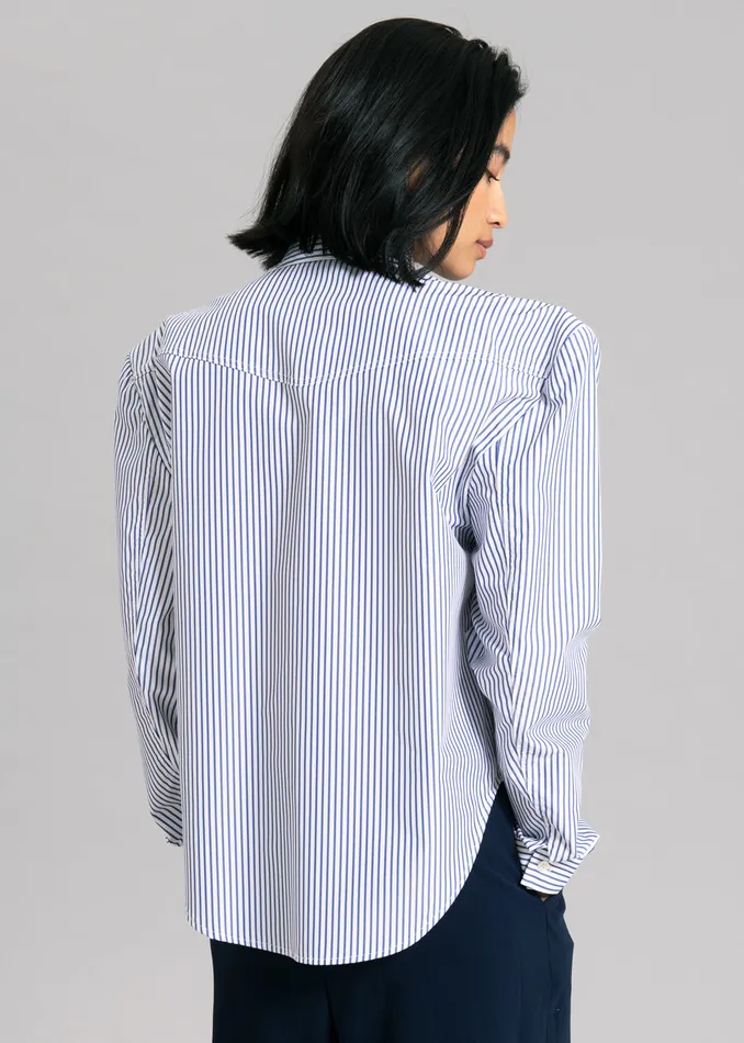 The Frankie Shop Tops Jeanne Padded Shirt 8211 Navy Stripe 8211 Women
