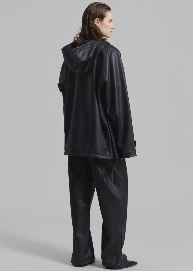 The Frankie Shop Tops Kevin Leather Hooded Overshirt 8211 Black 8211 Women
