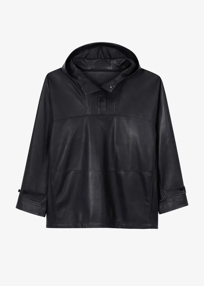 The Frankie Shop Tops Kevin Leather Hooded Overshirt 8211 Black 8211 Women