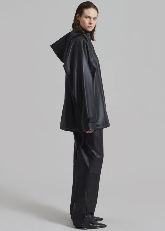 The Frankie Shop Tops Kevin Leather Hooded Overshirt 8211 Black 8211 Women