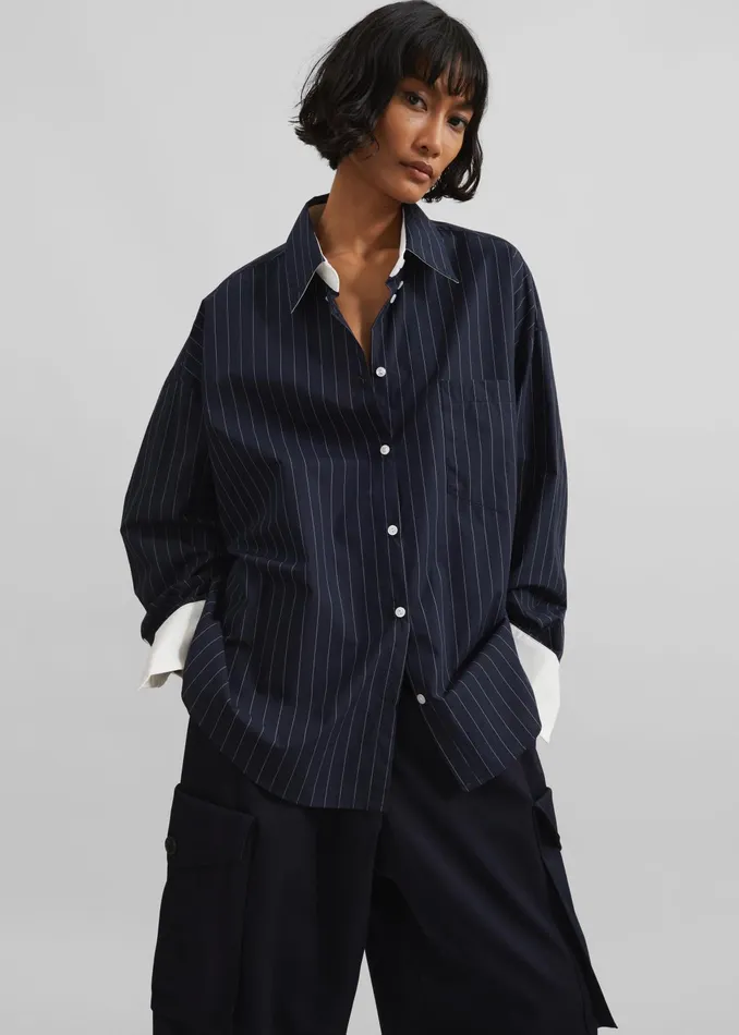 The Frankie Shop Tops Lorna Shirt 8211 NavyWhite Pinstripe 8211 Women