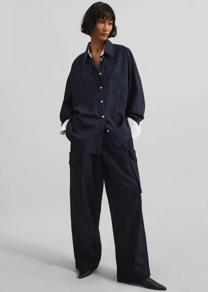 The Frankie Shop Tops Lorna Shirt 8211 NavyWhite Pinstripe 8211 Women