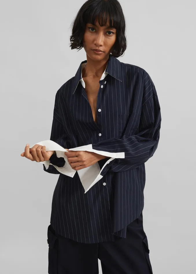 The Frankie Shop Tops Lorna Shirt 8211 NavyWhite Pinstripe 8211 Women