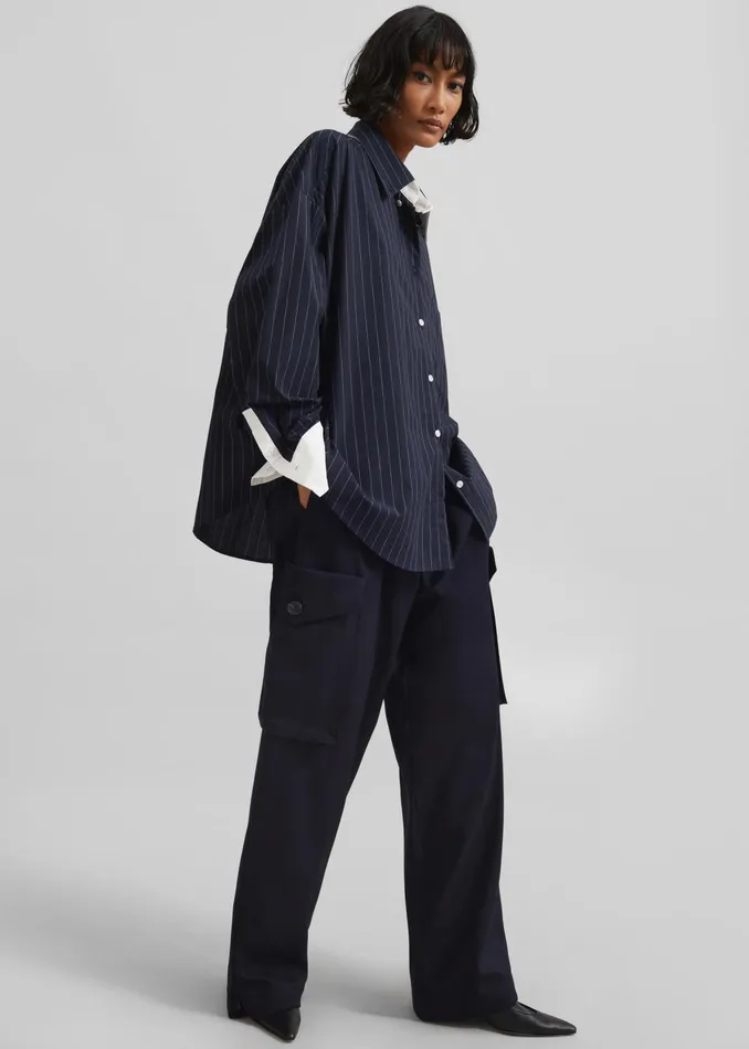 The Frankie Shop Tops Lorna Shirt 8211 NavyWhite Pinstripe 8211 Women