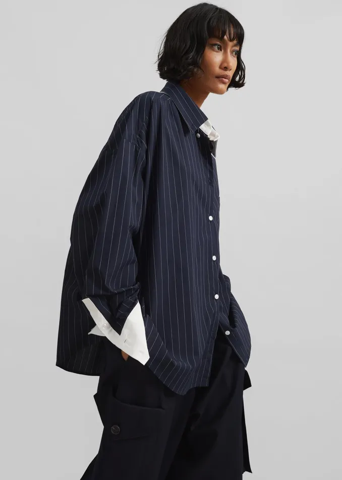 The Frankie Shop Tops Lorna Shirt 8211 NavyWhite Pinstripe 8211 Women