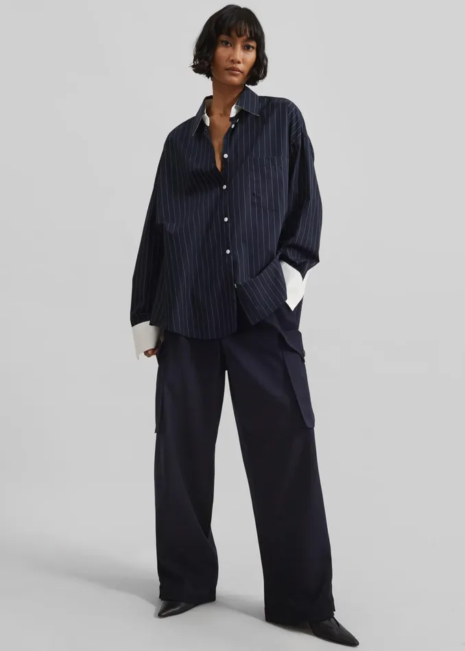 The Frankie Shop Tops Lorna Shirt 8211 NavyWhite Pinstripe 8211 Women