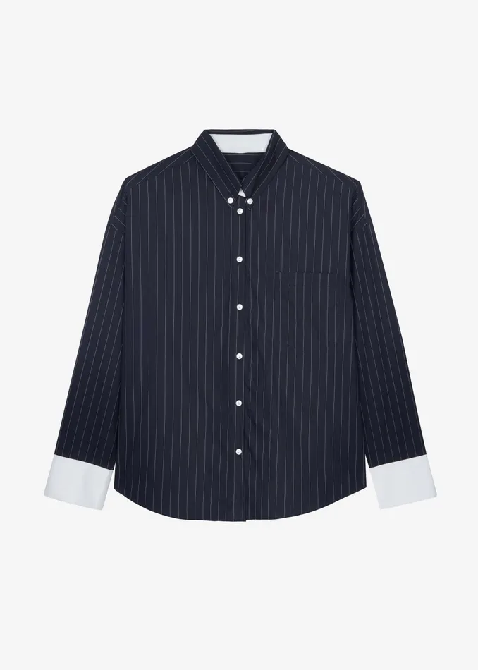 The Frankie Shop Tops Lorna Shirt 8211 NavyWhite Pinstripe 8211 Women