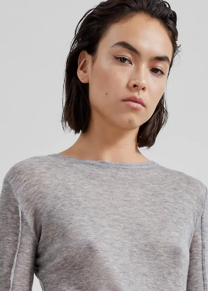 The Frankie Shop Tops Mesa Sheer Long Sleeve Tee 8211 Grey 8211 Women