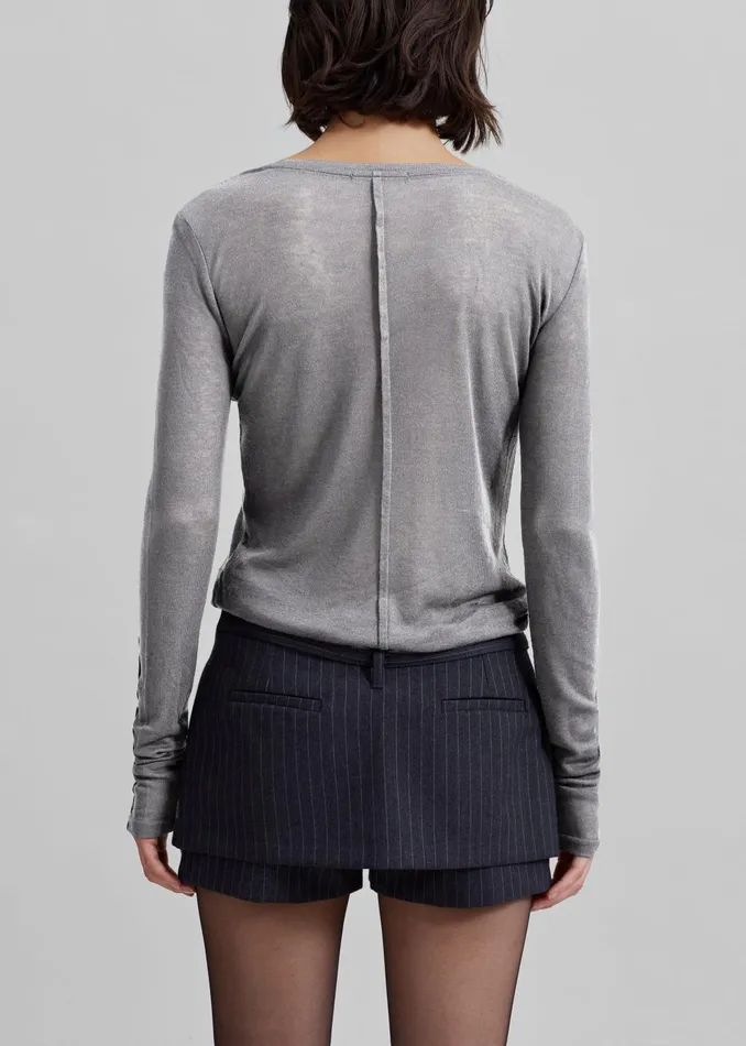 The Frankie Shop Tops Mesa Sheer Long Sleeve Tee 8211 Grey 8211 Women