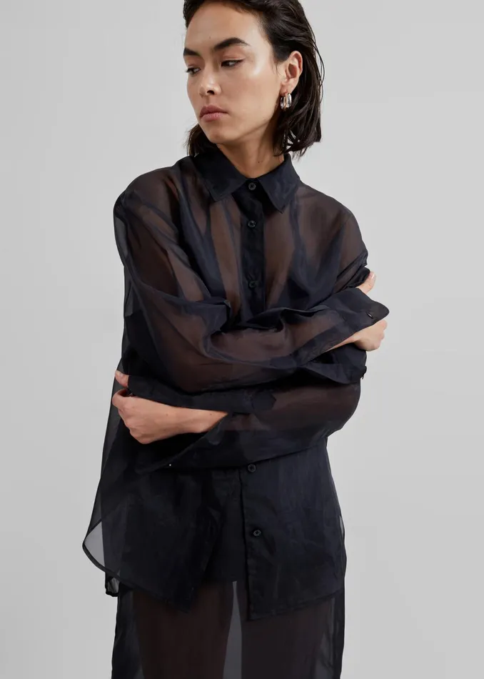 The Frankie Shop Tops Peri Sheer Shirt 8211 Black 8211 Women