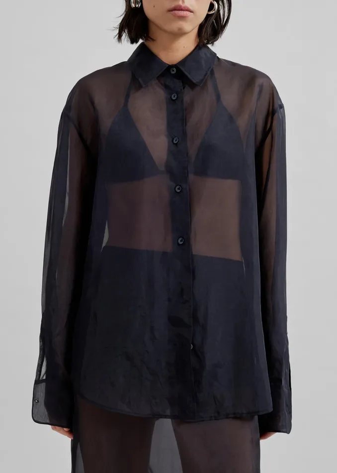 The Frankie Shop Tops Peri Sheer Shirt 8211 Black 8211 Women