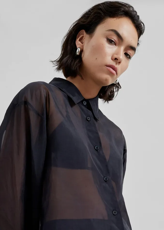 The Frankie Shop Tops Peri Sheer Shirt 8211 Black 8211 Women
