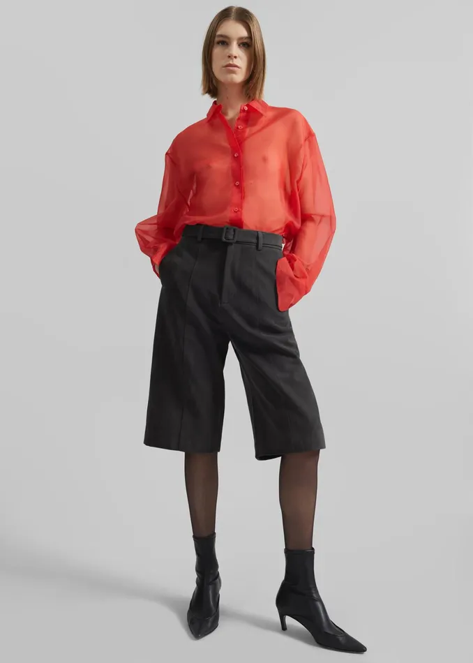 The Frankie Shop Tops Peri Sheer Shirt 8211 Red 8211 Women