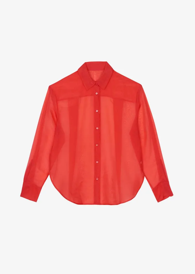The Frankie Shop Tops Peri Sheer Shirt 8211 Red 8211 Women