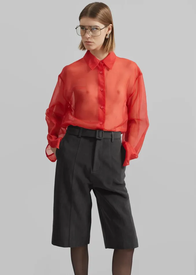 The Frankie Shop Tops Peri Sheer Shirt 8211 Red 8211 Women