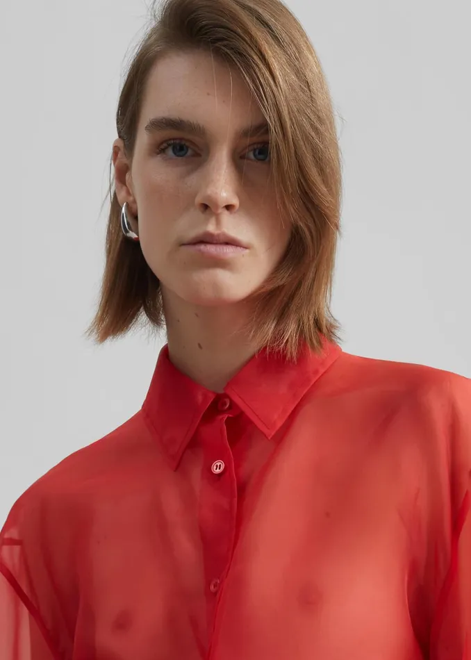 The Frankie Shop Tops Peri Sheer Shirt 8211 Red 8211 Women