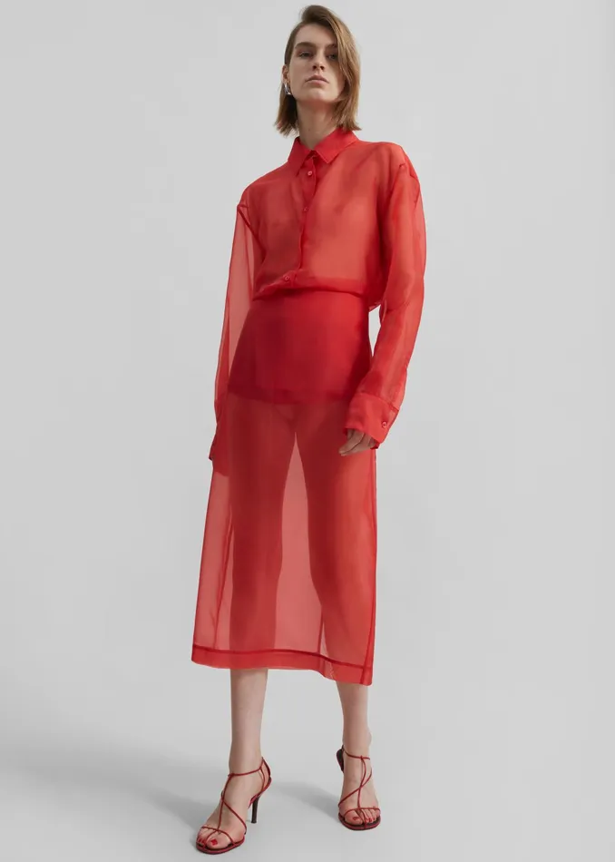 The Frankie Shop Tops Peri Sheer Shirt 8211 Red 8211 Women