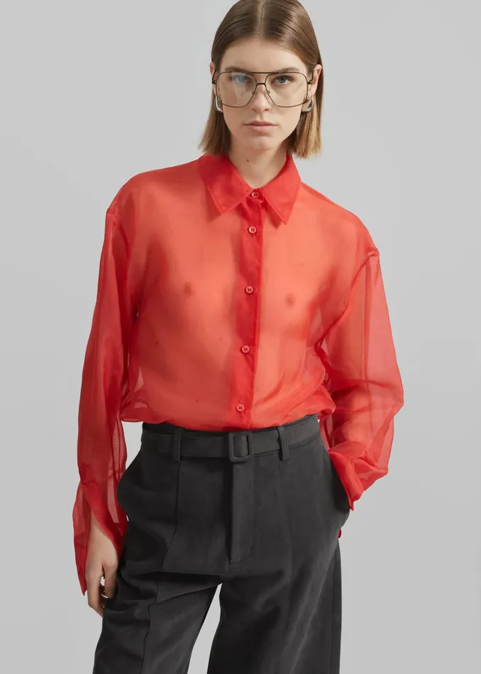 The Frankie Shop Tops Peri Sheer Shirt 8211 Red 8211 Women