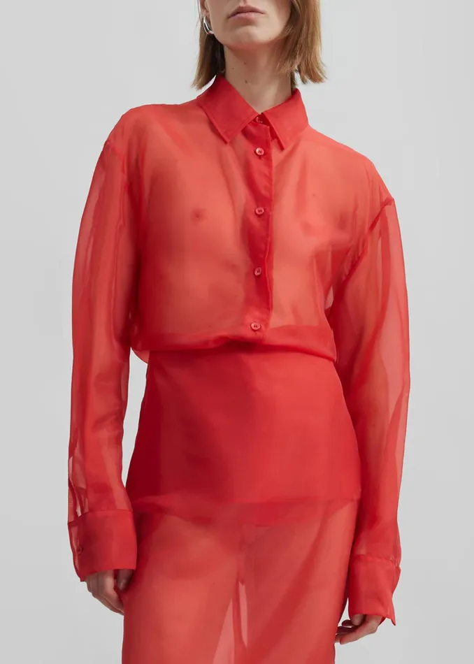 The Frankie Shop Tops Peri Sheer Shirt 8211 Red 8211 Women