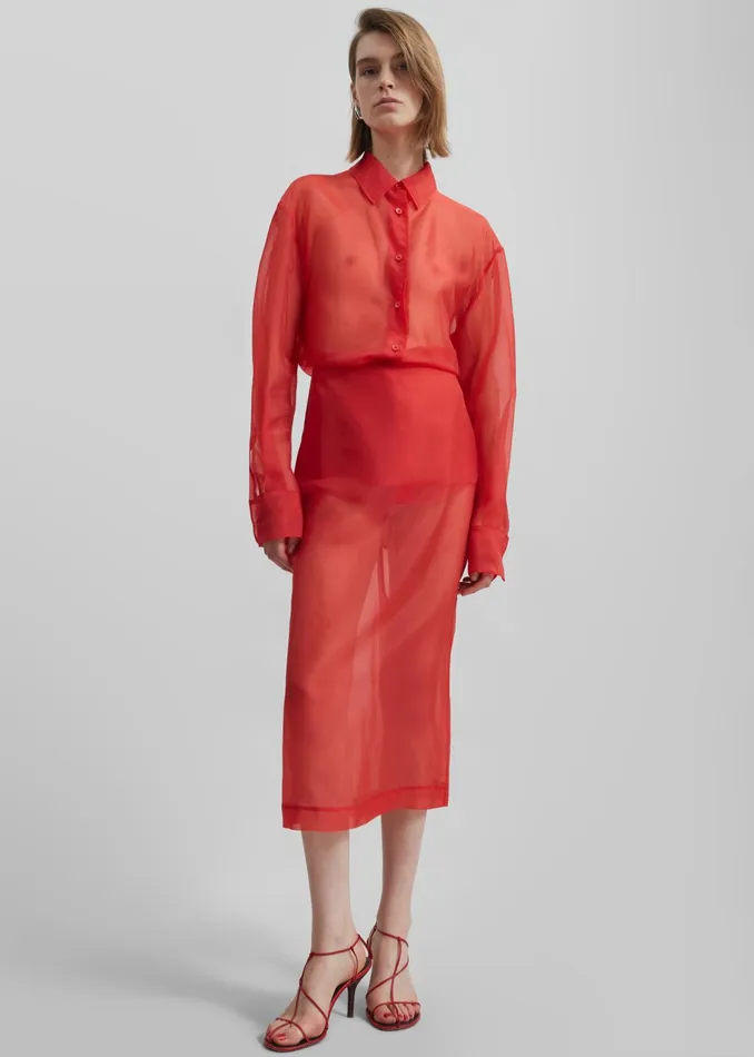 The Frankie Shop Tops Peri Sheer Shirt 8211 Red 8211 Women