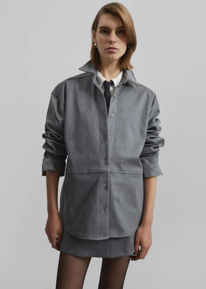 The Frankie Shop Tops Regina Faux Suede Shirt 8211 Slate Grey 8211 Women