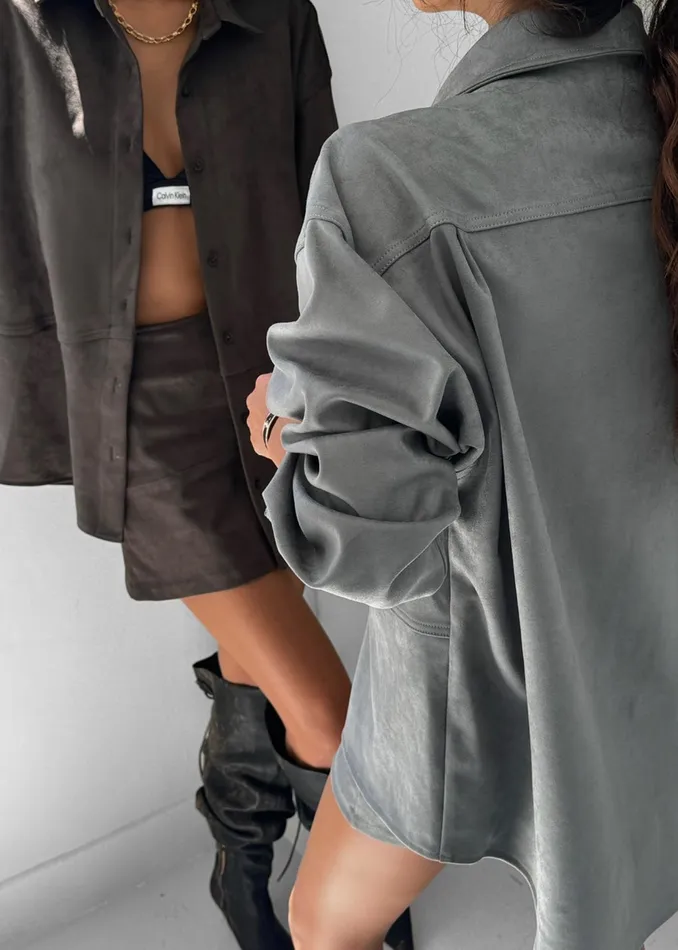 The Frankie Shop Tops Regina Faux Suede Shirt 8211 Slate Grey 8211 Women