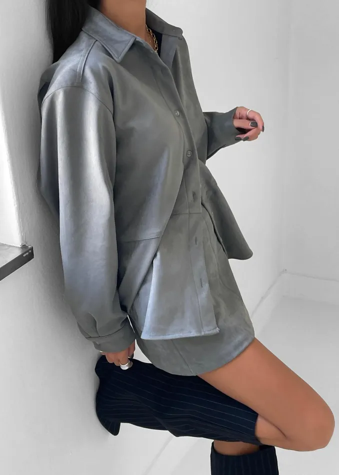 The Frankie Shop Tops Regina Faux Suede Shirt 8211 Slate Grey 8211 Women