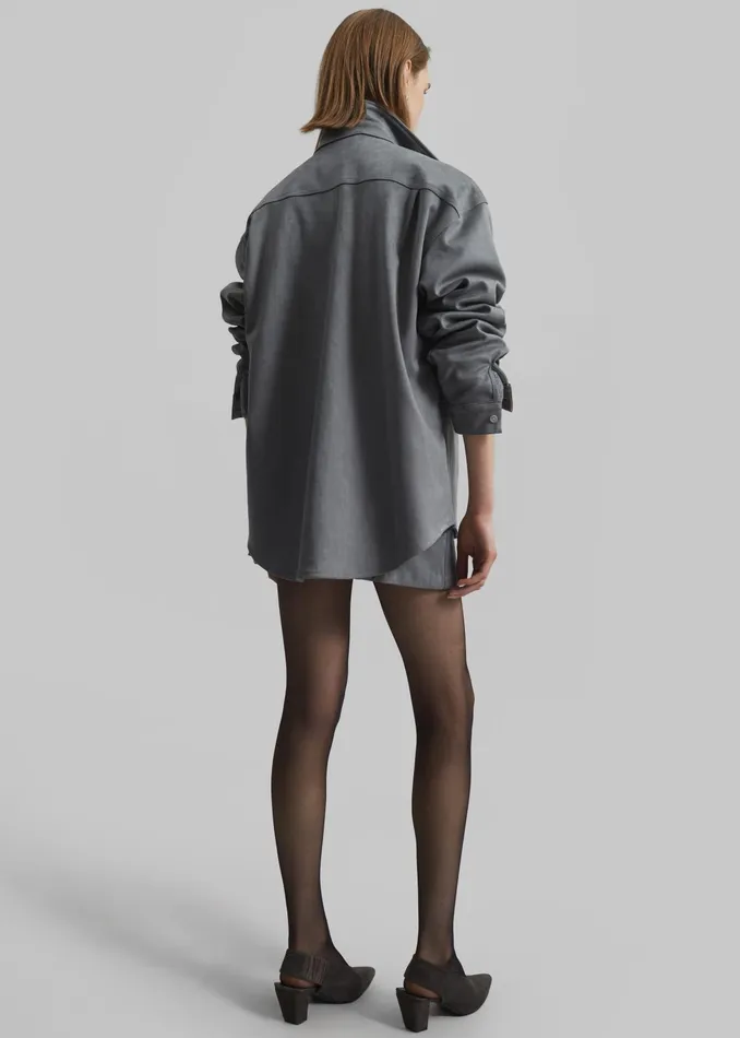 The Frankie Shop Tops Regina Faux Suede Shirt 8211 Slate Grey 8211 Women
